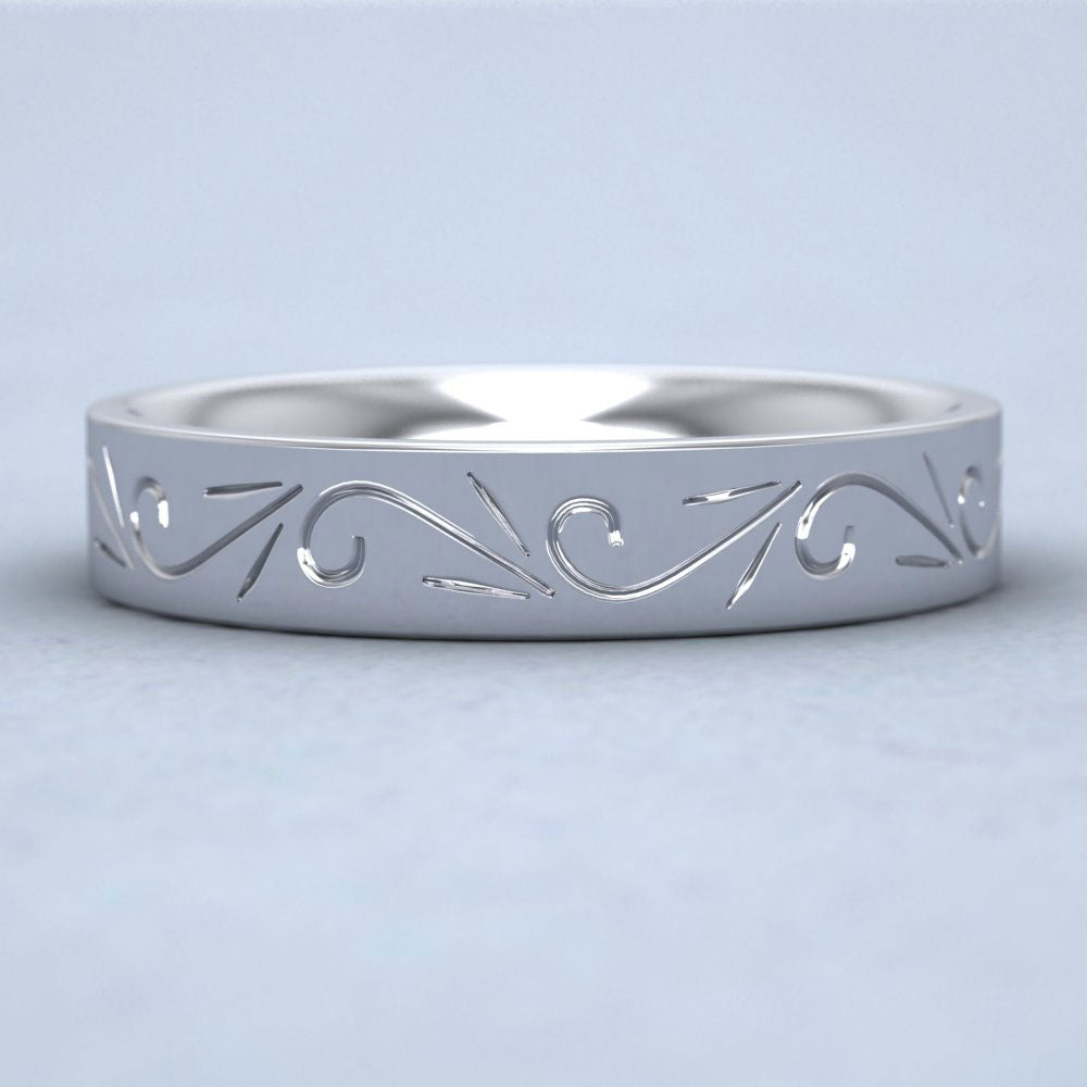 Engraved Flat Sterling Silver 4mm Wedding Ring Down View