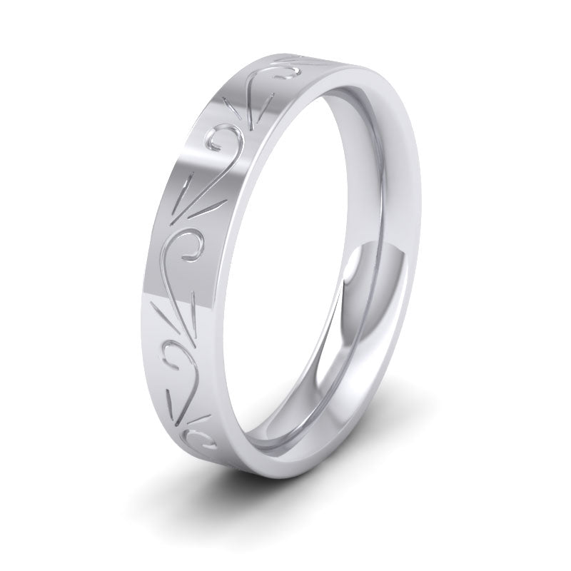 Engraved Flat 950 Platinum 4mm Wedding Ring