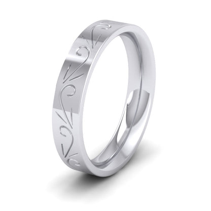 Engraved Flat 14ct White Gold 4mm Wedding Ring