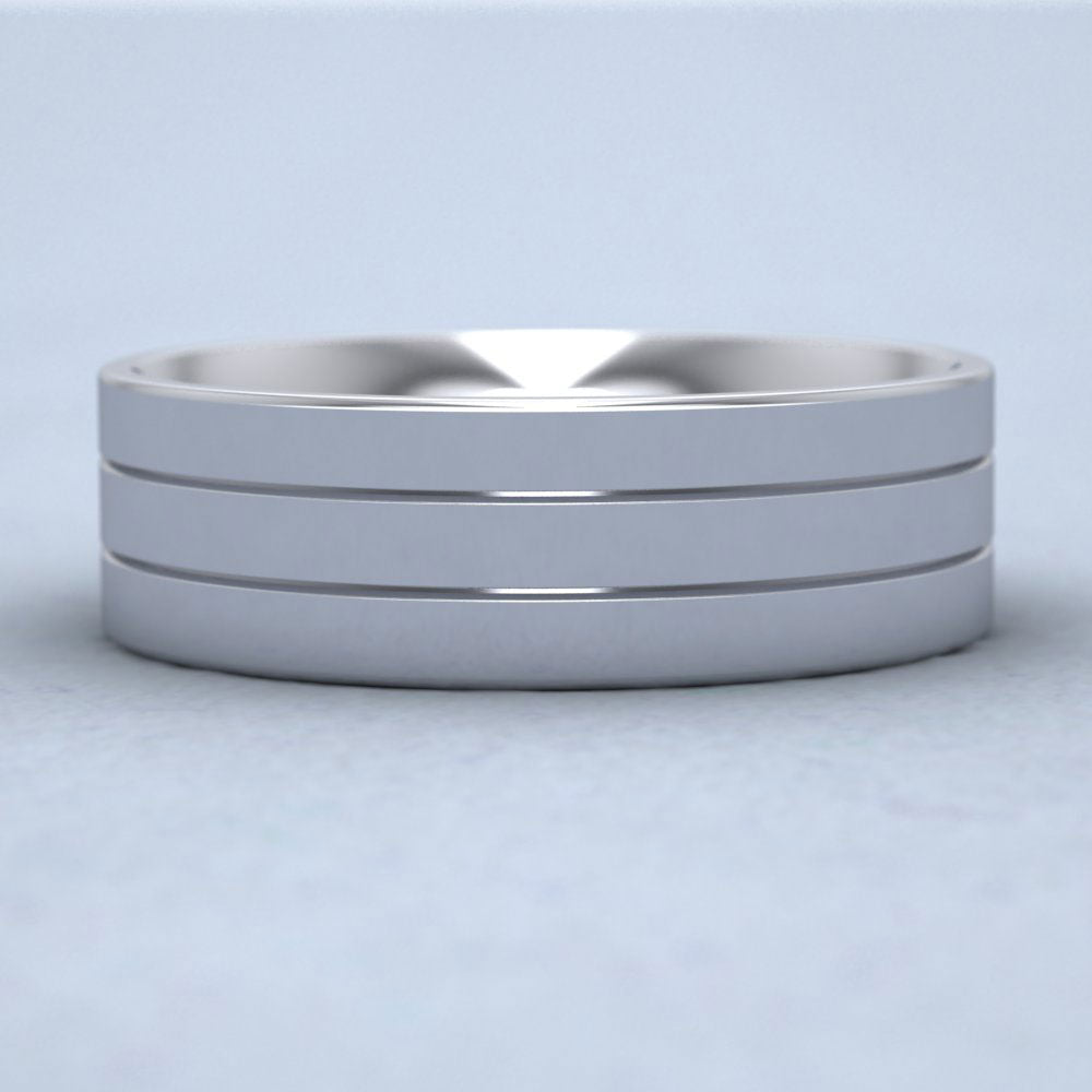 9ct White Gold 7mm Wedding Ring With Lines Down View