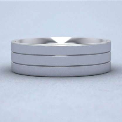 9ct White Gold 7mm Wedding Ring With Lines Down View