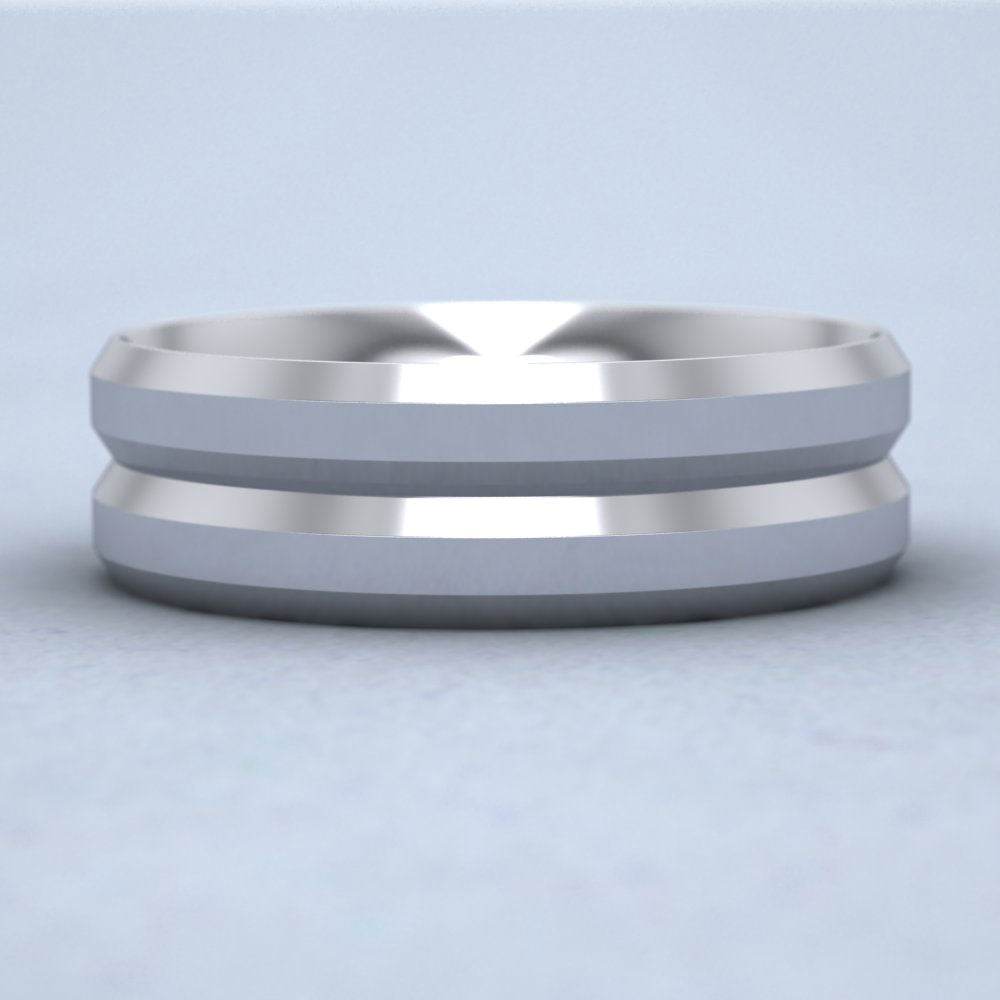 Bevelled Line Patterned 950 Platinum 7mm Wedding Ring Down View