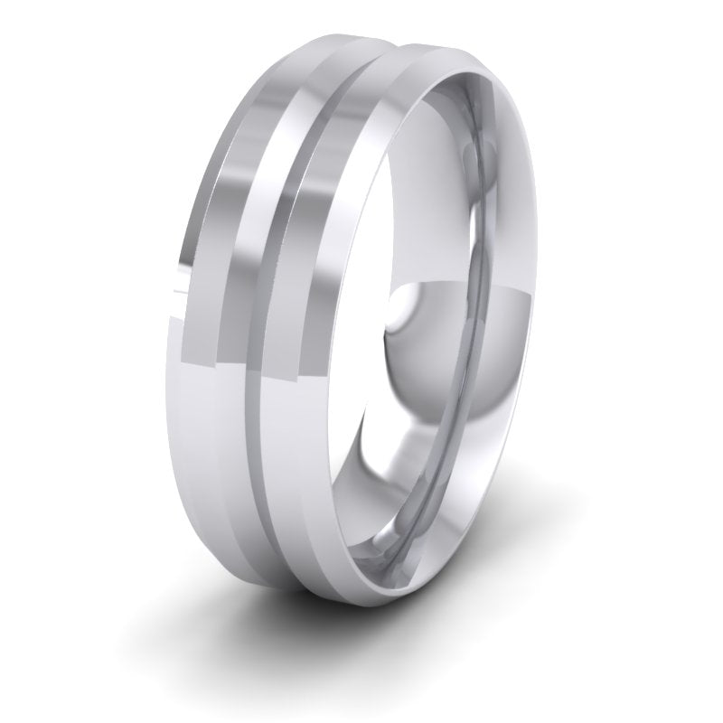 Bevelled Line Patterned 500 Palladium 7mm Wedding Ring