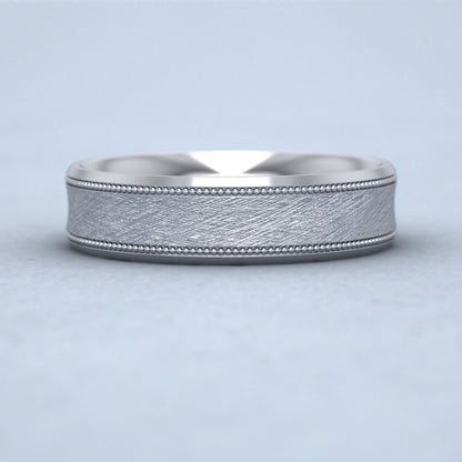 Hatched Centre And Millgrain Patterned 950 Platinum 5mm Wedding Ring Down View