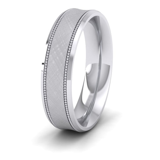 Hatched Centre And Millgrain Patterned 500 Palladium 5mm Wedding Ring