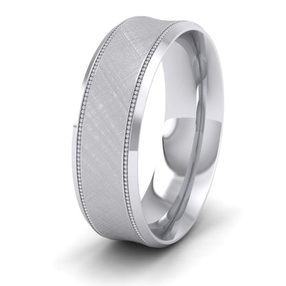 Hatched Centre And Millgrain Patterned 950 Platinum 7mm Wedding Ring