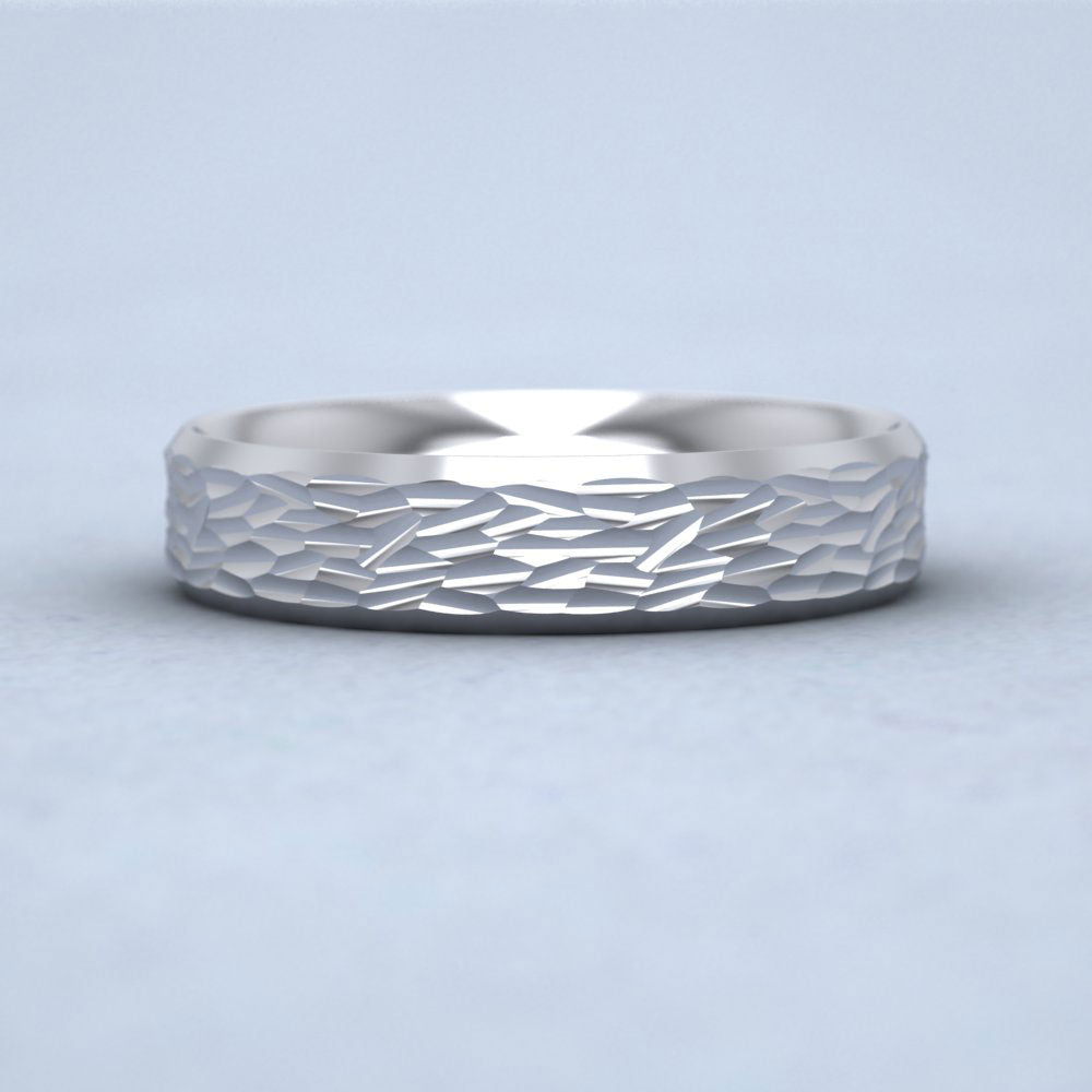 Bevelled Edge And Hammered Centre Sterling Silver 4mm Wedding Ring Down View