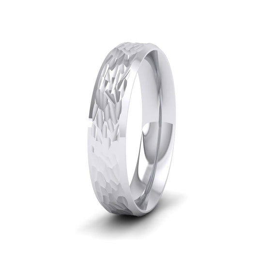 Bevelled Edge And Hammered Centre 950 Platinum 4mm Wedding Ring