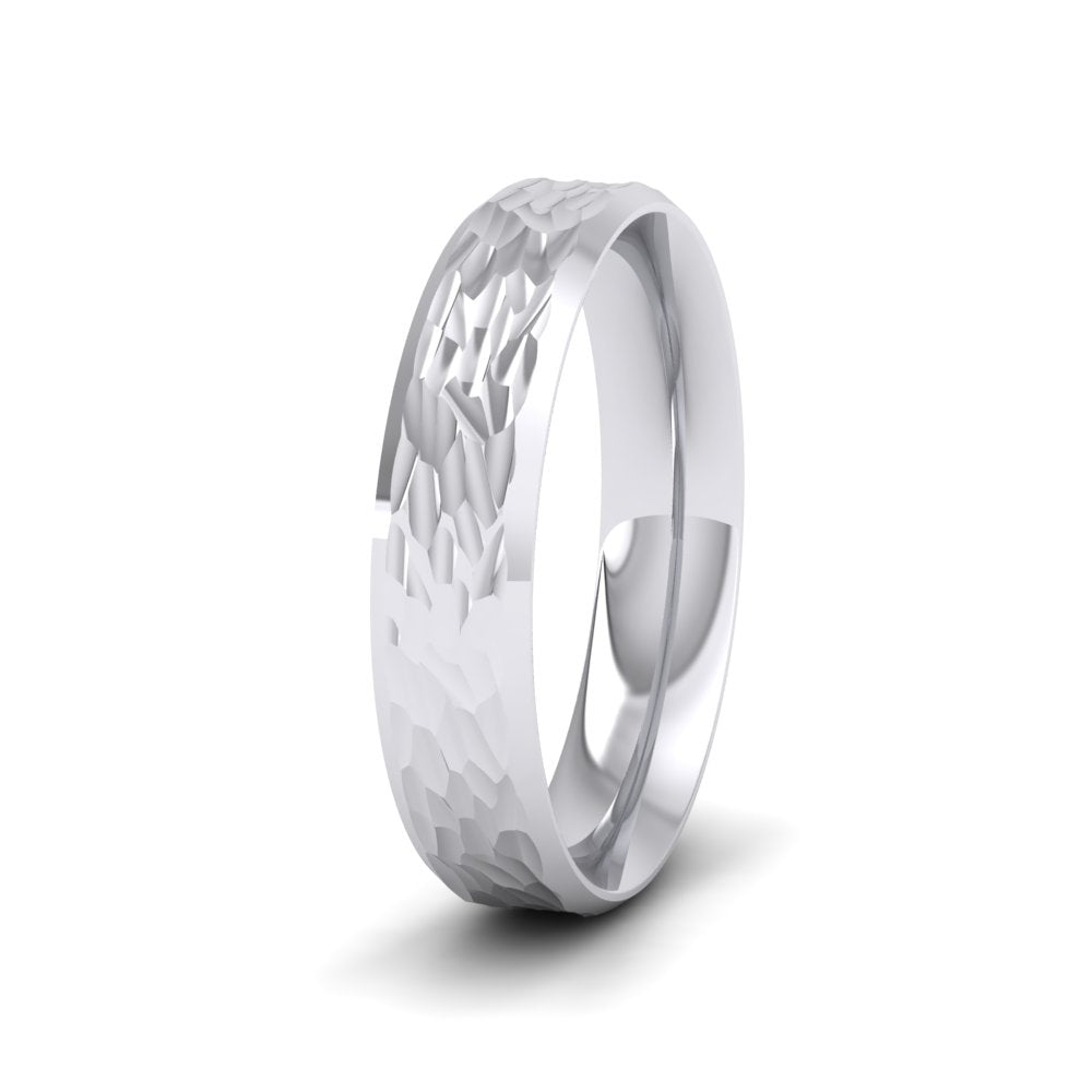 Bevelled Edge And Hammered Centre 18ct White Gold 4mm Wedding Ring