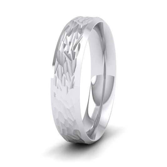 Bevelled Edge And Hammered Centre 950 Platinum 5mm Wedding Ring