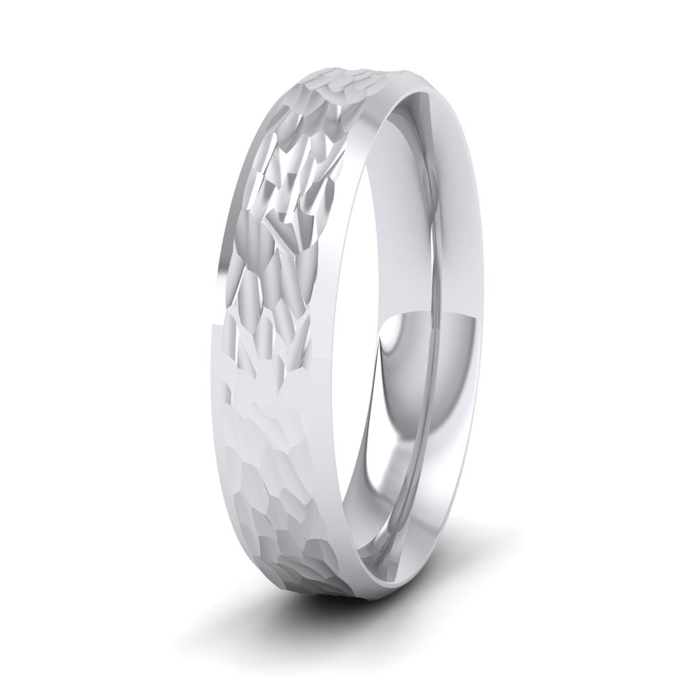 Bevelled Edge And Hammered Centre 950 Palladium 5mm Wedding Ring