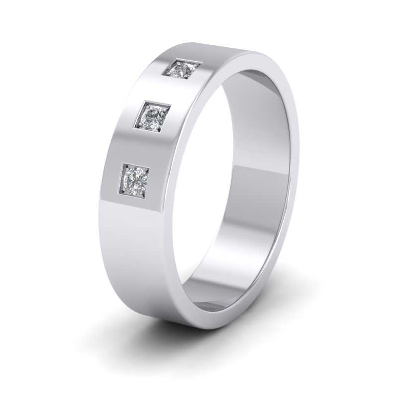Three Diamonds With Square Setting 950 Palladium 6mm Wedding Ring
