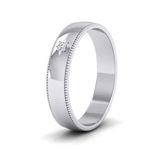 Millgrained Edge And Single Star Diamond Set 950 Palladium 4mm Wedding Ring