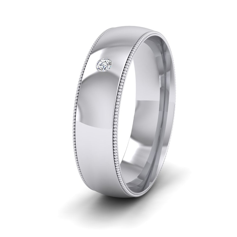 Single Flush Diamond Set And Millgrain Edge 500 Palladium 6mm Wedding Ring