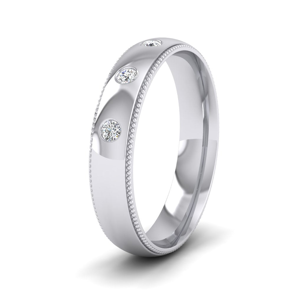 Diamond Set And Millgrain Edge 9ct White Gold 4mm Wedding Ring