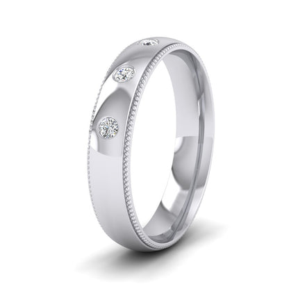 Diamond Set And Millgrain Edge 500 Palladium 4mm Wedding Ring