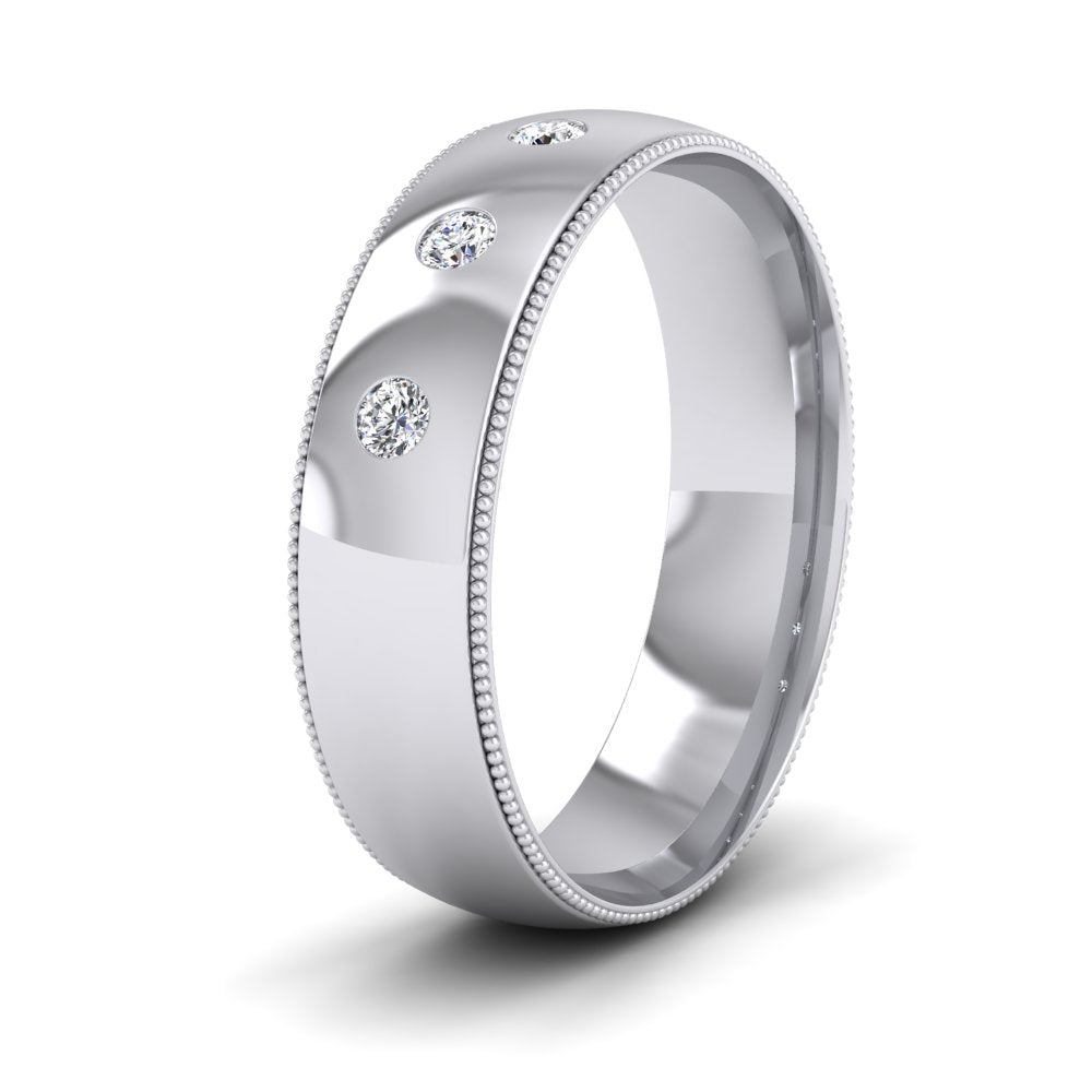 Diamond Set And Millgrain Edge 9ct White Gold 6mm Wedding Ring