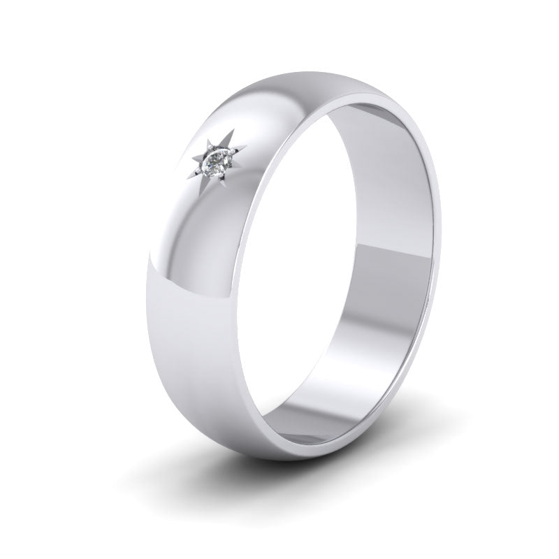 Single Star Diamond Set 18ct White Gold 6mm Wedding Ring