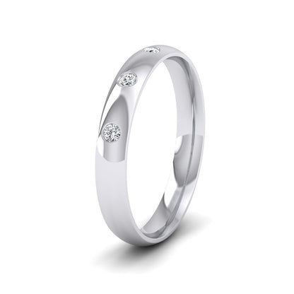 Three Diamond Flush Set 9ct White Gold 3mm Wedding Ring