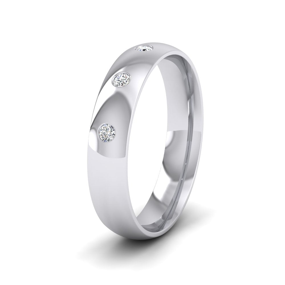 Three Diamond Flush Set 18ct White Gold 4mm Wedding Ring