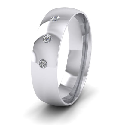 Three Diamond Flush Set 18ct White Gold 6mm Wedding Ring