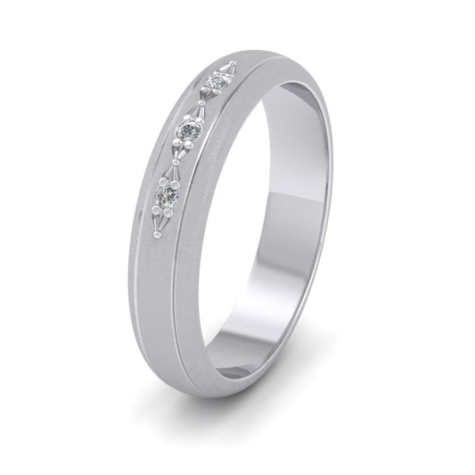 Three Diamond Set 950 Palladium 4mm Wedding Ring With Lines