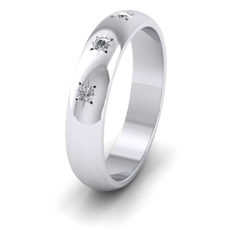 Three Star Diamond Set 9ct White Gold 4mm Wedding Ring