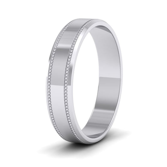 Bevelled Edge And Millgrain Pattern 14ct White Gold 4mm Flat Wedding Ring