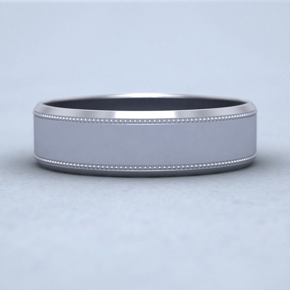 Bevelled Edge And Millgrain Pattern 14ct White Gold 6mm Flat Wedding Ring Down View