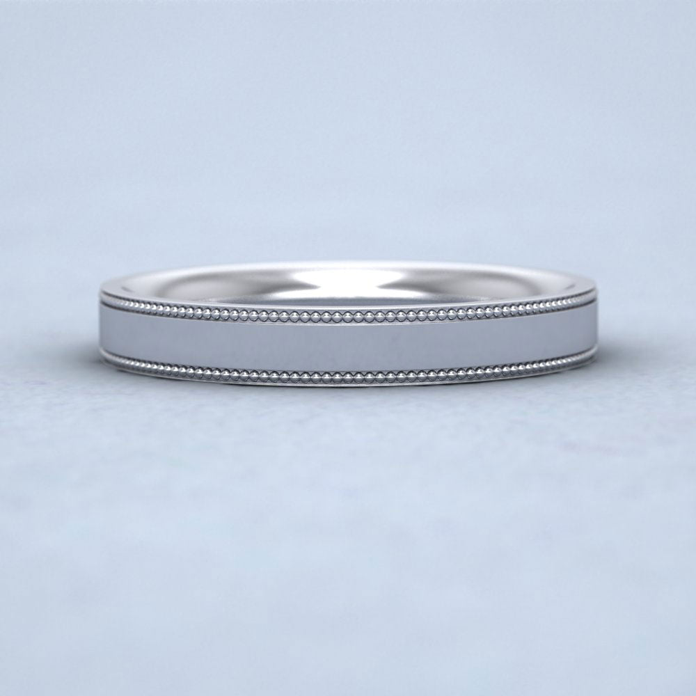 Millgrain Edge 9ct White Gold 3mm Flat Comfort Fit Wedding Ring Down View
