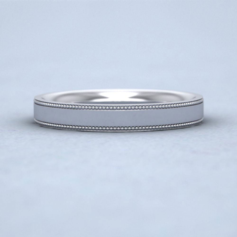 Millgrain Edge 14ct White Gold 3mm Flat Comfort Fit Wedding Ring Down View