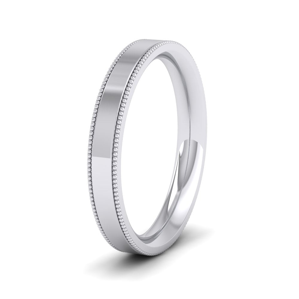 Millgrain Edge 18ct White Gold 3mm Flat Comfort Fit Wedding Ring
