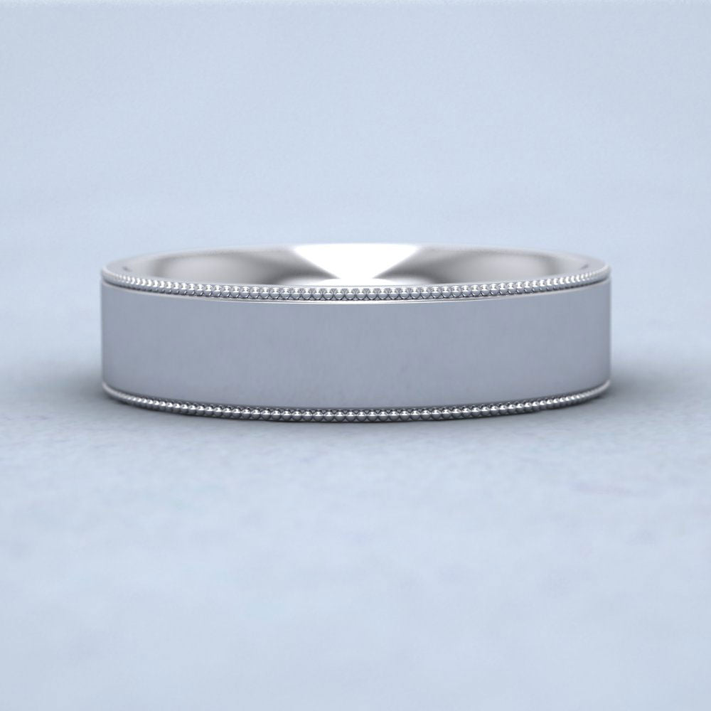 Millgrain Edge 9ct White Gold 5mm Flat Comfort Fit Wedding Ring L Down View