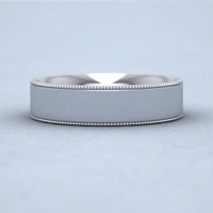 Millgrain Edge 9ct White Gold 5mm Flat Comfort Fit Wedding Ring L Down View