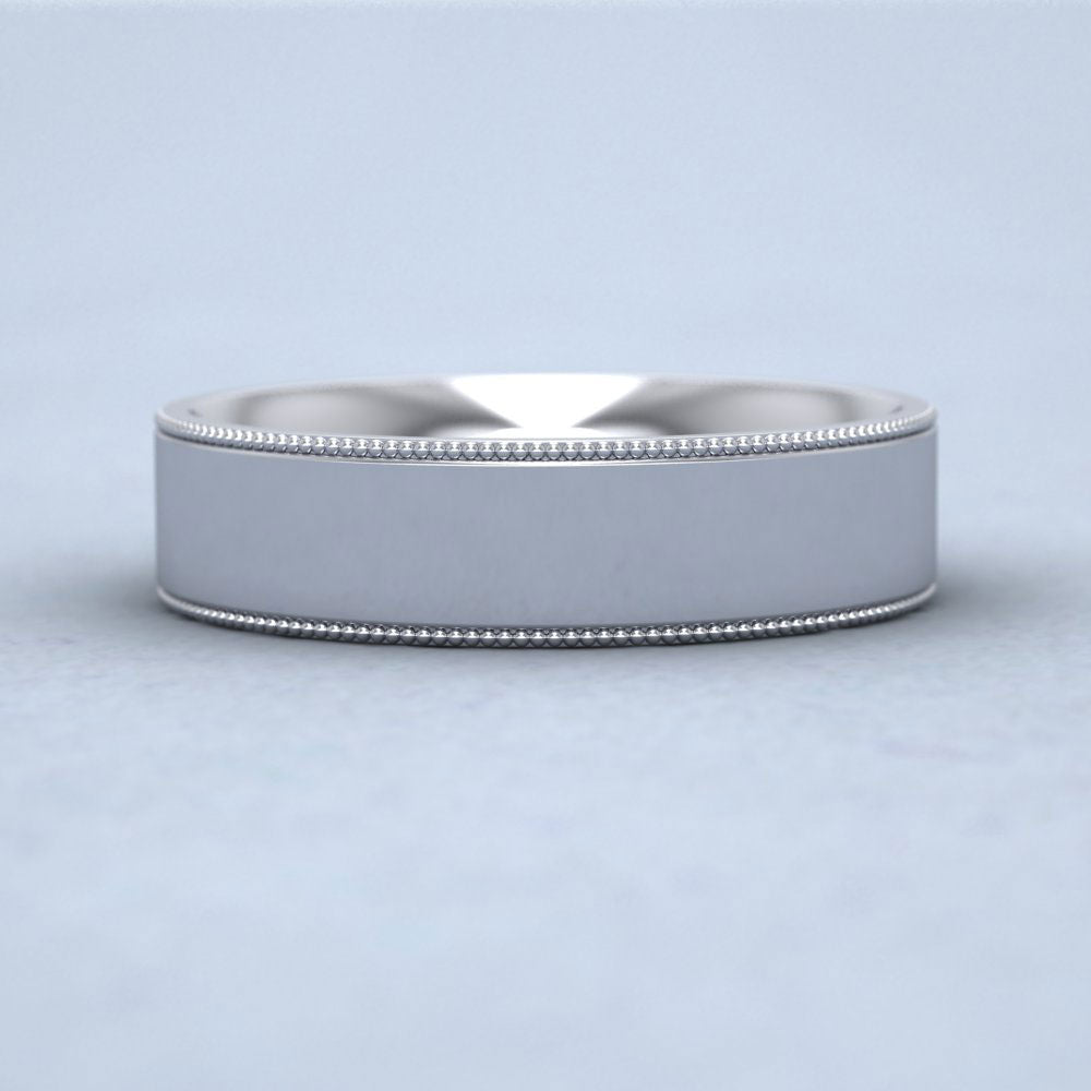 Millgrain Edge 950 Platinum 5mm Flat Comfort Fit Wedding Ring G Down View