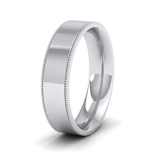 Millgrain Edge 18ct White Gold 5mm Flat Comfort Fit Wedding Ring L