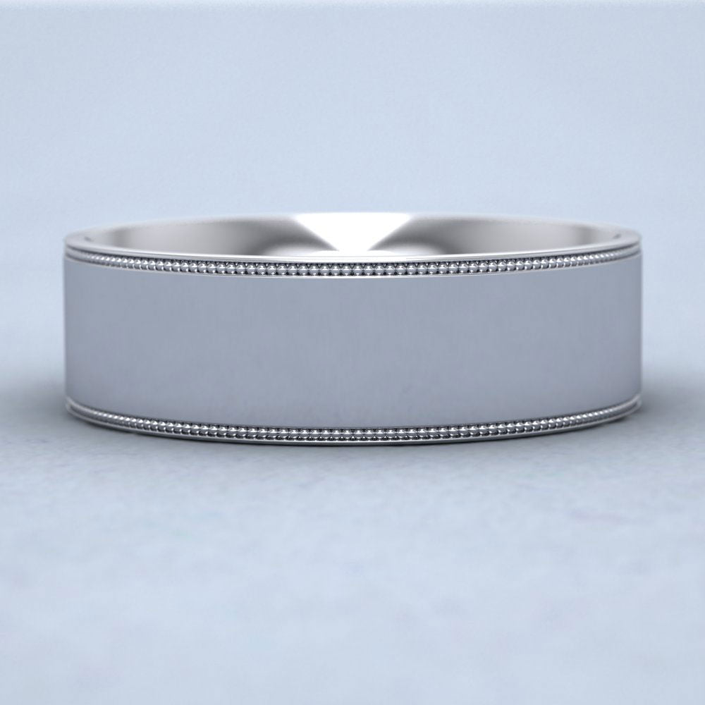 Millgrain Edge 9ct White Gold 7mm Flat Comfort Fit Wedding Ring Down View