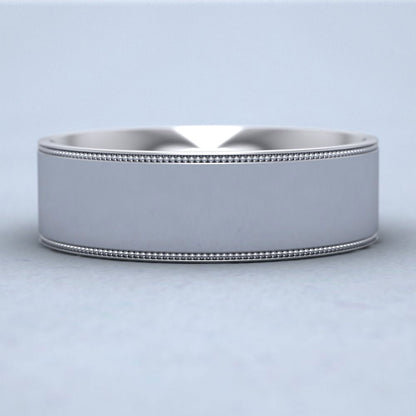 Millgrain Edge 14ct White Gold 7mm Flat Comfort Fit Wedding Ring Down View