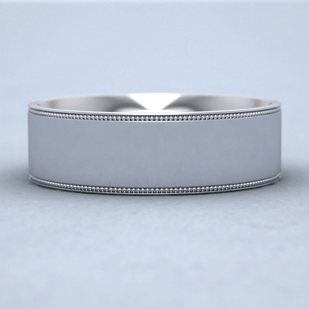 Millgrain Edge 950 Palladium 7mm Flat Comfort Fit Wedding Ring Down View