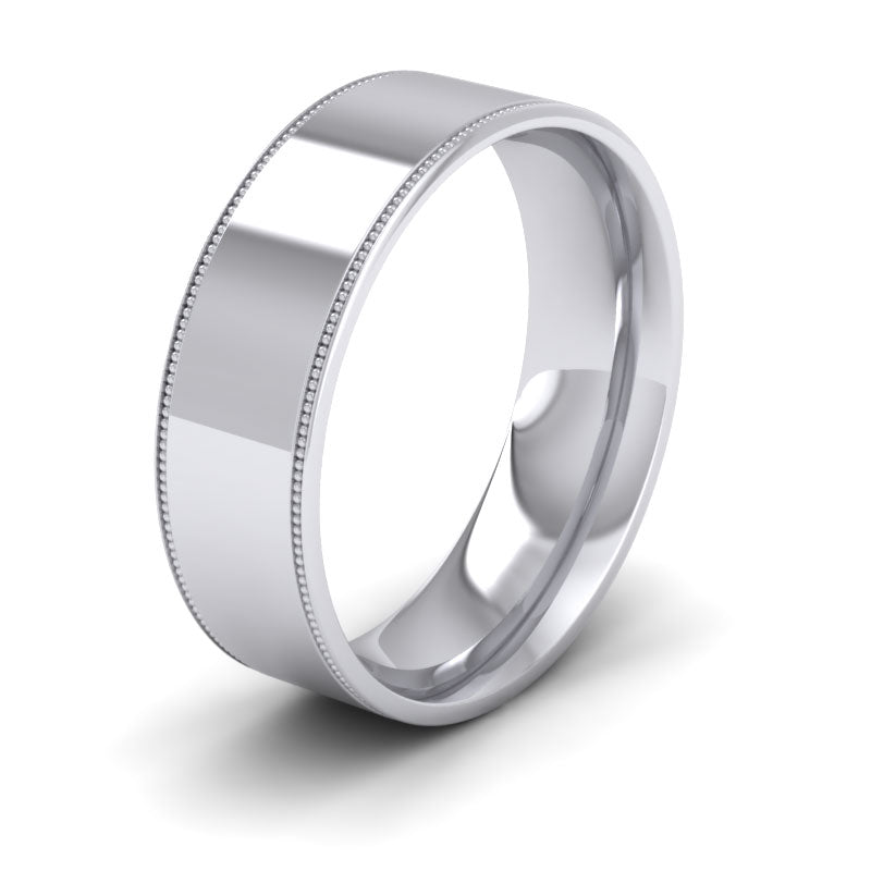 Millgrain Edge 18ct White Gold 7mm Flat Comfort Fit Wedding Ring