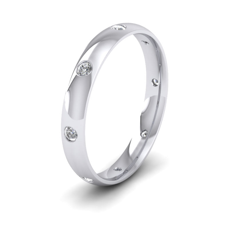 Eight Diamond Set 500 Palladium 3mm Wedding Ring