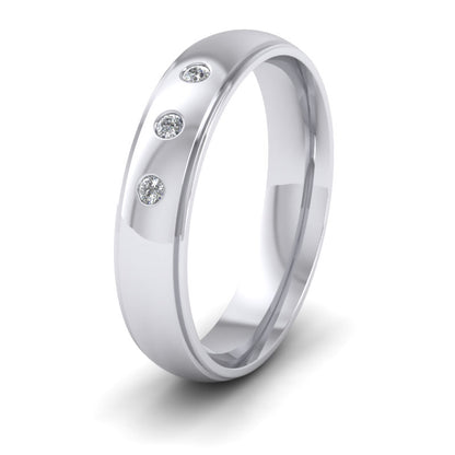 Line Pattern And Three Diamond Set 9ct White Gold 5mm Wedding Ring