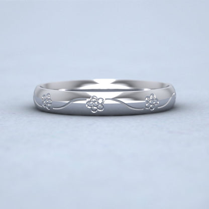 Engraved Flower 9ct White Gold 3mm Wedding Ring Down View