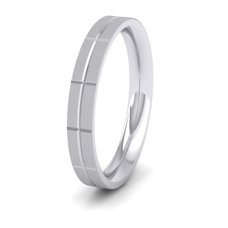 Cross Line Patterned 950 Palladium 3mm Flat Comfort Fit Wedding Ring