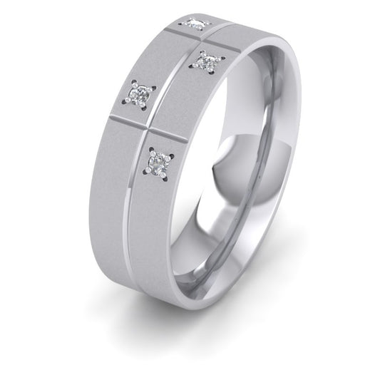Cross Line Patterned And Diamond Set 950 Platinum 7mm Flat Comfort Fit Wedding Ring