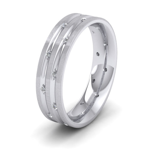 Twenty Diamond Set 950 Palladium 5mm Wedding Ring With Grooves