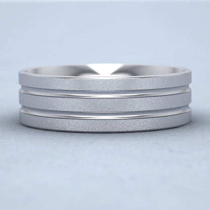 Double Groove Pattern 9ct White Gold 7mm Wedding Ring Down View