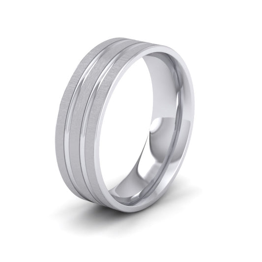 Double Groove Pattern 14ct White Gold 7mm Wedding Ring