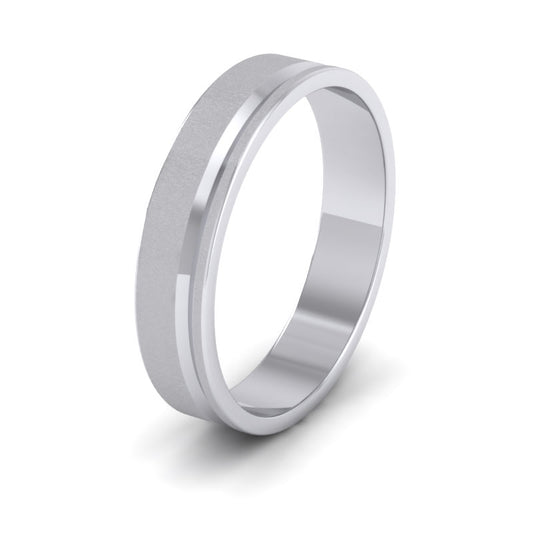 Asymmetric Line Pattern 14ct White Gold 4mm Flat Wedding Ring