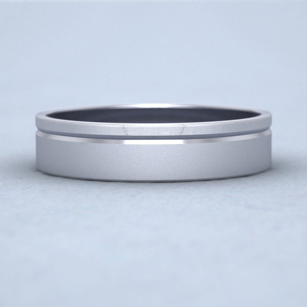 Asymmetric Line Pattern 950 Platinum 5mm Flat Wedding Ring Down View